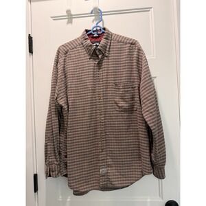 Woods & Gray Men's Large Plaid Button Down Shirt Natural Yarns Brown Navy